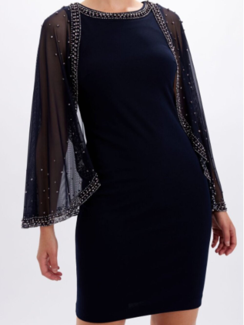 NWT! Joseph Ribkoff Black Sheath Knee Length Dress With Mesh Cape 234712 Size 12